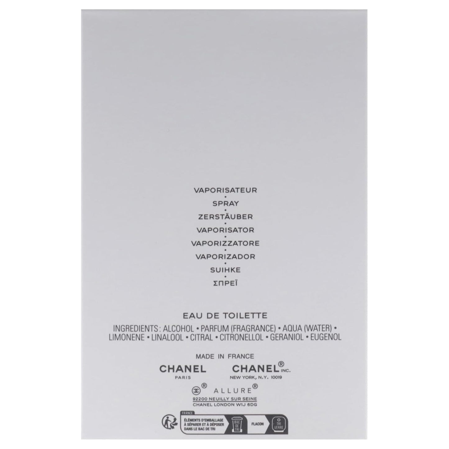 Chanel Allure Homme Sport for Men - 3.4 oz Cologne Spray